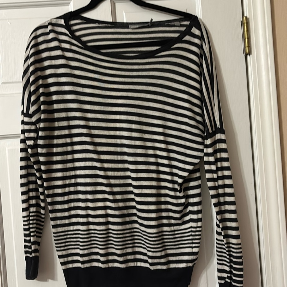 Vince black and white striped lightweight sweater. Size large